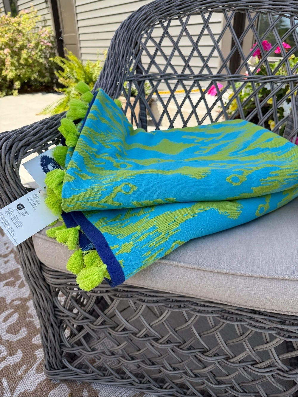 NWT John Robshaw Twl Peacock Turkish Cotton SET OF TWO Beach Towels Tassel Hem - Picture 7 of 8